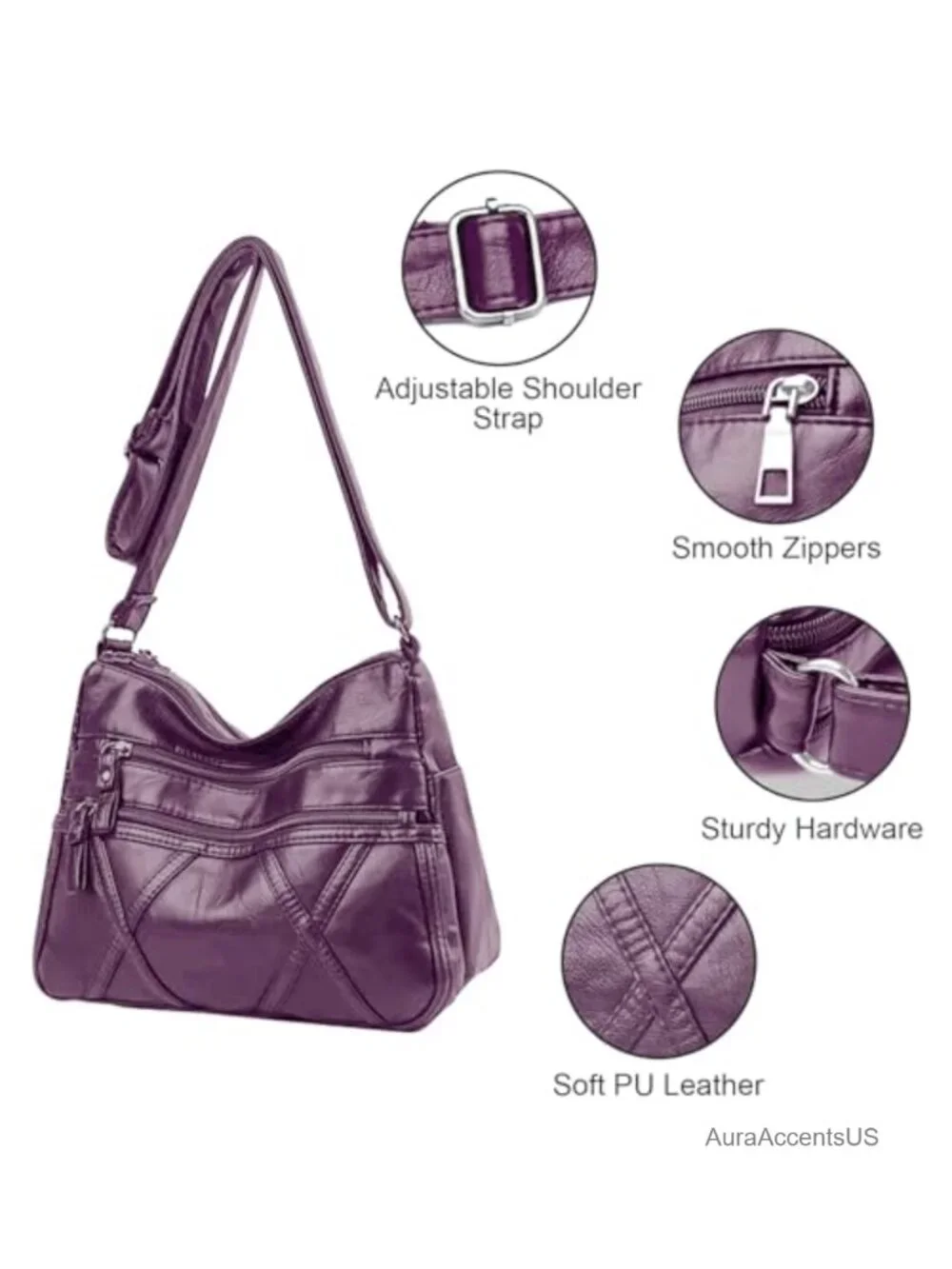 Women's Lightweight PU Leather Crossbody Messenger Bag with Multiple Pockets